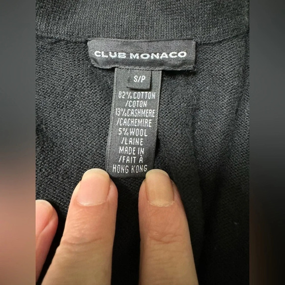 Club Monaco One Button Black Long Sleeve Cardigan Sz Small Cotton Cashmere - Picture 7 of 7